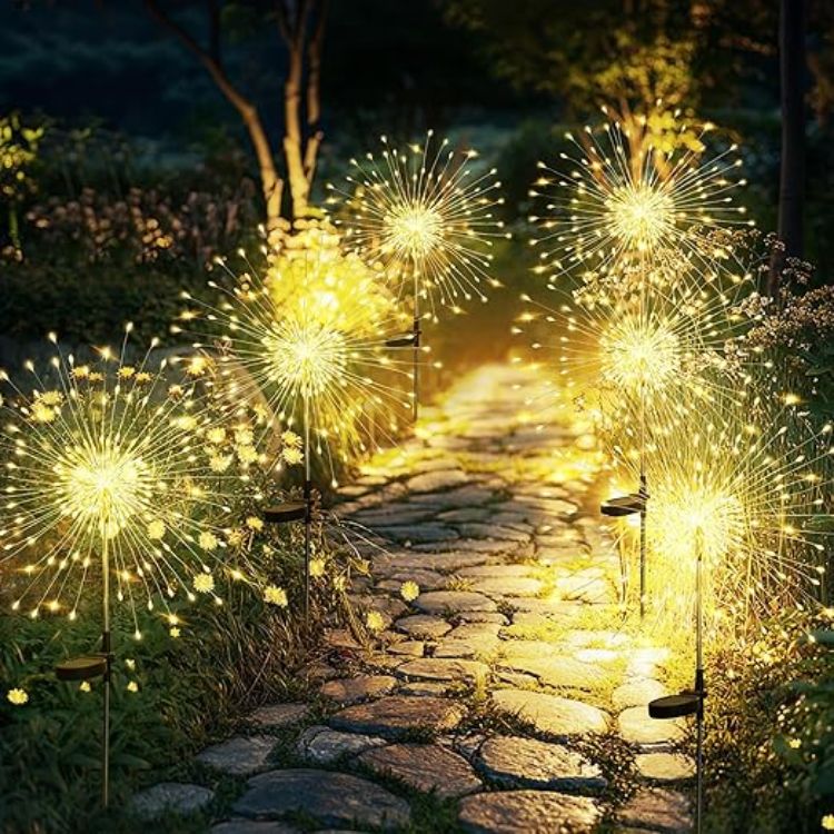 Picture of Solar Lights Outdoor Garden, Solar Firework Lights 120 LEDs 4 Packs, Starburst Light Waterproof for Yard Lawn Party Patio Wedding Decor(Warm White) [Energy Class A]