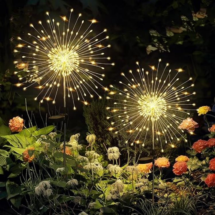 Picture of Solar Lights Outdoor Garden, Solar Firework Lights 120 LEDs 4 Packs, Starburst Light Waterproof for Yard Lawn Party Patio Wedding Decor(Warm White) [Energy Class A]