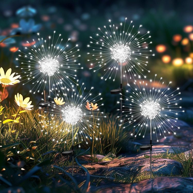 Picture of Solar Firework Lights, 4 Pack Waterproof 120LED Solar Starburst Light for Yard, Balcony, Patio, Planter Garden Decor (Cold White) [Energy Class A]