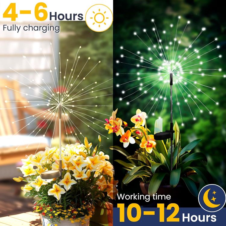 Picture of Solar Firework Lights, 4 Pack Waterproof 120LED Solar Starburst Light for Yard, Balcony, Patio, Planter Garden Decor (Cold White) [Energy Class A]