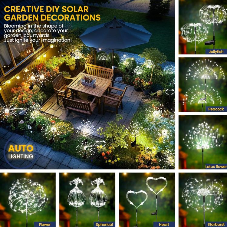 Picture of Solar Firework Lights, 4 Pack Waterproof 120LED Solar Starburst Light for Yard, Balcony, Patio, Planter Garden Decor (Cold White) [Energy Class A]