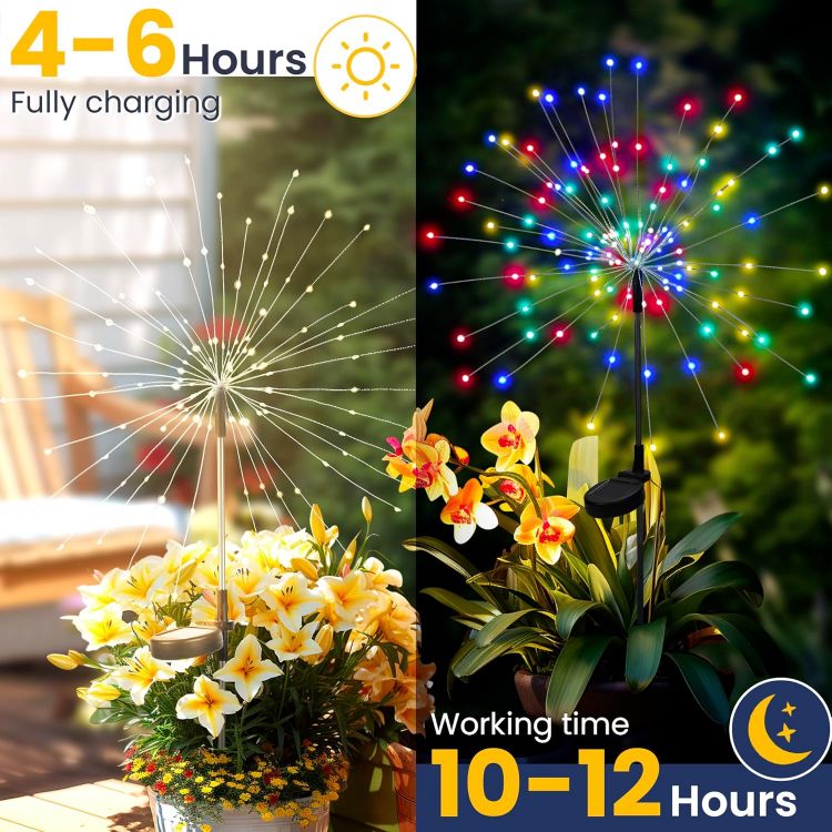 Picture of Solar Lights Outdoor Garden, 120LED 4Pack Solar Starburst Light Waterproof, Solar Firework Lights Decorative, DIY Fun for Yard Lawn Party Patio Wedding Decor(Colorful)