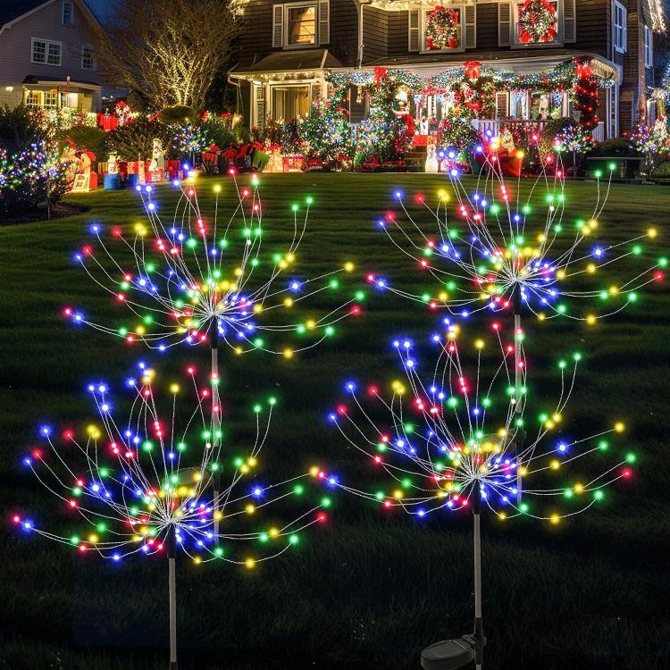 Picture of Solar Lights Outdoor Garden, 120LED 4Pack Solar Starburst Light Waterproof, Solar Firework Lights Decorative, DIY Fun for Yard Lawn Party Patio Wedding Decor(Colorful)
