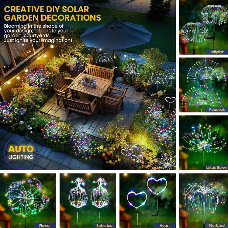 Picture of Solar Lights Outdoor Garden, 120LED 4Pack Solar Starburst Light Waterproof, Solar Firework Lights Decorative, DIY Fun for Yard Lawn Party Patio Wedding Decor(Colorful)