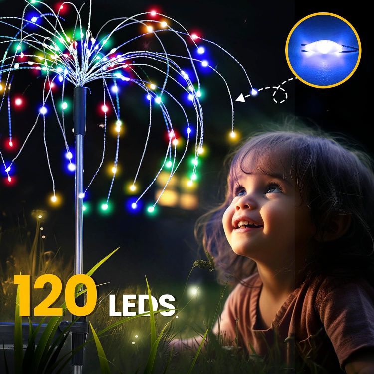 Picture of Solar Lights Outdoor Garden, 120LED 4Pack Solar Starburst Light Waterproof, Solar Firework Lights Decorative, DIY Fun for Yard Lawn Party Patio Wedding Decor(Colorful)