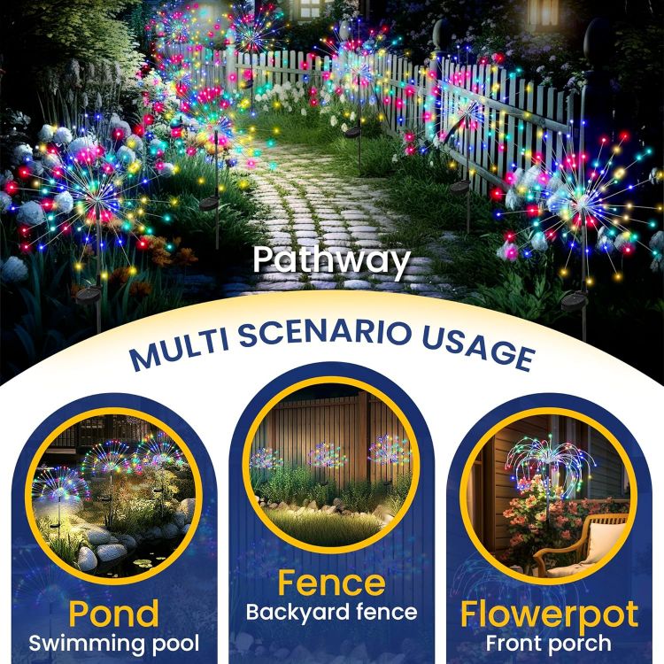Picture of Solar Lights Outdoor Garden, 120LED 4Pack Solar Starburst Light Waterproof, Solar Firework Lights Decorative, DIY Fun for Yard Lawn Party Patio Wedding Decor(Colorful)