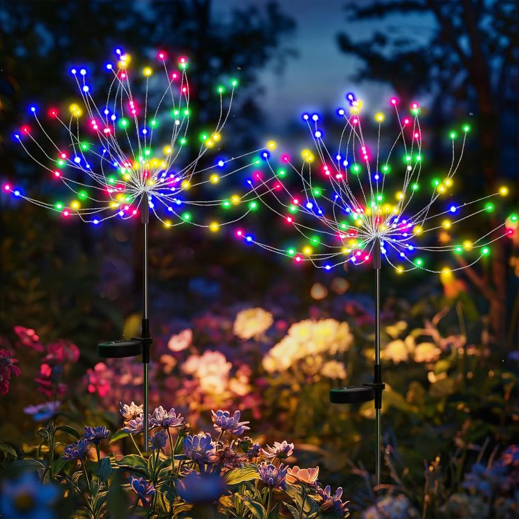 Picture of Solar Lights Outdoor Garden, 120LED 4Pack Solar Starburst Light Waterproof, Solar Firework Lights Decorative, DIY Fun for Yard Lawn Party Patio Wedding Decor(Colorful)
