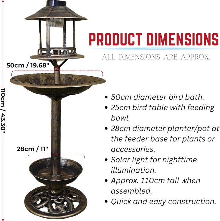 Picture of NEW 3 in 1 Bird Bath with Solar Light and Planter Garden Summer Birds Water