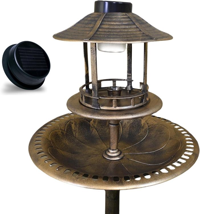 Picture of NEW 3 in 1 Bird Bath with Solar Light and Planter Garden Summer Birds Water