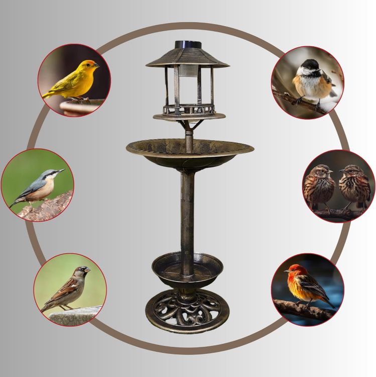 Picture of NEW 3 in 1 Bird Bath with Solar Light and Planter Garden Summer Birds Water