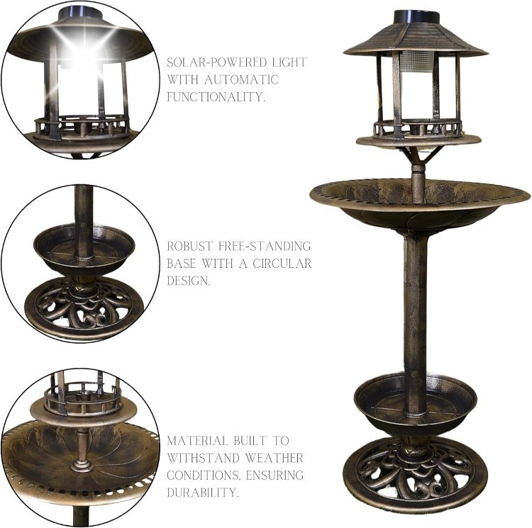 Picture of NEW 3 in 1 Bird Bath with Solar Light and Planter Garden Summer Birds Water