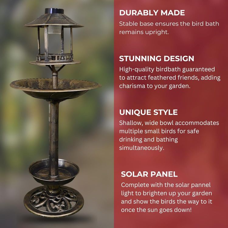 Picture of NEW 3 in 1 Bird Bath with Solar Light and Planter Garden Summer Birds Water