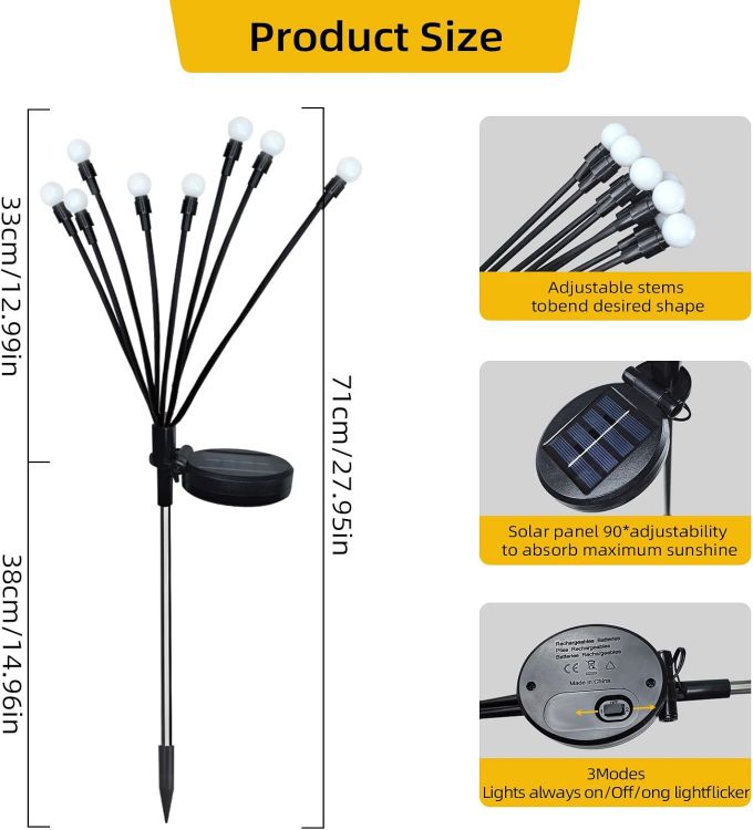 Picture of Solar Lights Outdoor Waterproof, Swaying Solar Garden Firefly Decorative Yard,Firefly Garden Lights Outdoor for Path Fence 2pack [Energy Class G]