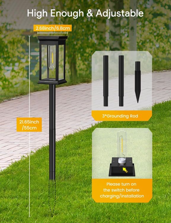 Picture of Solar Lights Outdoor, 4 Pack Solar Garden Lights Tungsten Glow, Warm White, 800mAh, IP65 Waterproof Auto On/Off Lighting for Garden, Patio, Path, Lawn