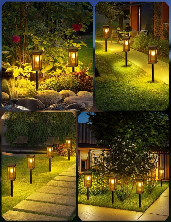Picture of Solar Lights Outdoor, 4 Pack Solar Garden Lights Tungsten Glow, Warm White, 800mAh, IP65 Waterproof Auto On/Off Lighting for Garden, Patio, Path, Lawn