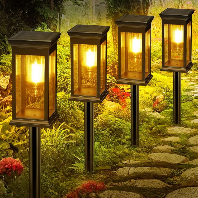 Picture of Solar Lights Outdoor, 4 Pack Solar Garden Lights Tungsten Glow, Warm White, 800mAh, IP65 Waterproof Auto On/Off Lighting for Garden, Patio, Path, Lawn