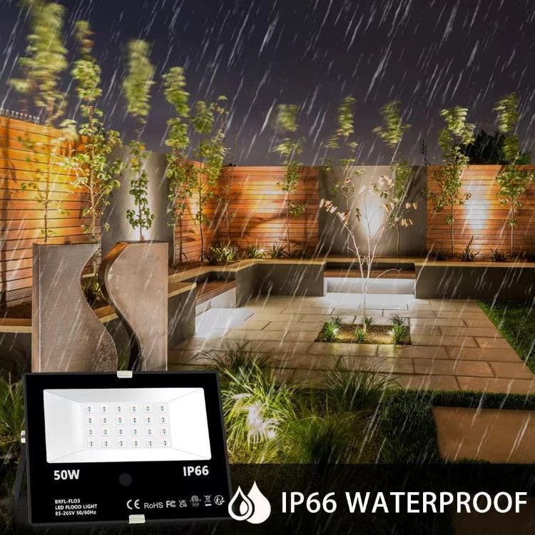 Picture of LED Floodlight Outdoor 50W, Colour Changing Flood Lights with Remote Control, Timing, 4 Modes, IP66 Waterproof, UK 3-Plug，1 Pack [Energy Class E]