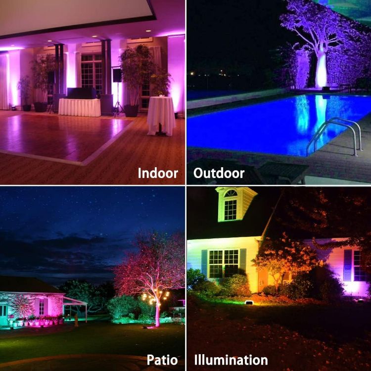 Picture of LED Floodlight Outdoor 50W, Colour Changing Flood Lights with Remote Control, Timing, 4 Modes, IP66 Waterproof, UK 3-Plug，1 Pack [Energy Class E]