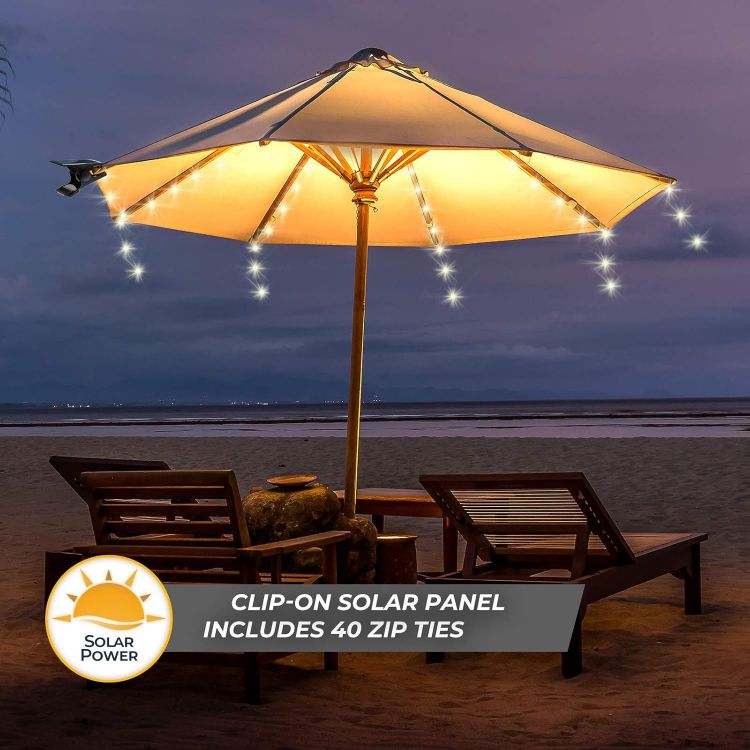 Picture of Patio Umbrella Lights Solar Powered Outdoor 8 Modes 112 LED Parasol String Light Waterproof Umbrella Pole Solar Lights for Patio Camping Tents