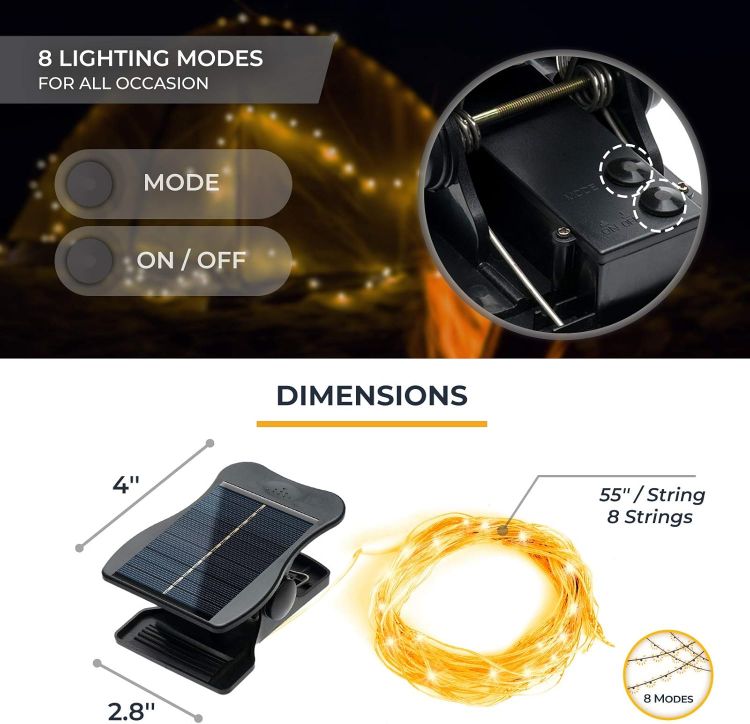 Picture of Patio Umbrella Lights Solar Powered Outdoor 8 Modes 112 LED Parasol String Light Waterproof Umbrella Pole Solar Lights for Patio Camping Tents