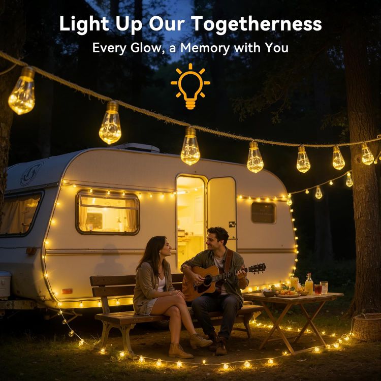 Picture of Solar Lights Outdoor Garden Light 10m 20 S17 Bulbs Rope Fairy Lights | 10m 20 S17 Shatterproof Bulbs Solar Powered 1800mAh Battery Low Voltage IP45 8 Modes 3 Timer 4 Brightness with Remote Control [Energy Class G]