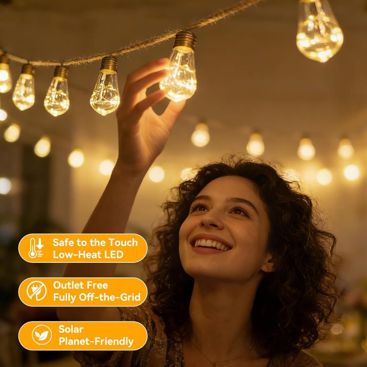 Picture of Solar Lights Outdoor Garden Light 10m 20 S17 Bulbs Rope Fairy Lights | 10m 20 S17 Shatterproof Bulbs Solar Powered 1800mAh Battery Low Voltage IP45 8 Modes 3 Timer 4 Brightness with Remote Control [Energy Class G]