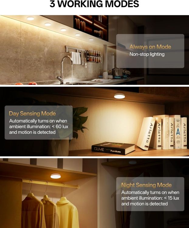 Picture of Homelist Newly Upgraded Super Bright Lights, 80LM 1500mAh Rechargeable Night Light with Remote Control for Kitchen, Wall, Stairs, Closet, Wardrobe (3 Pack)