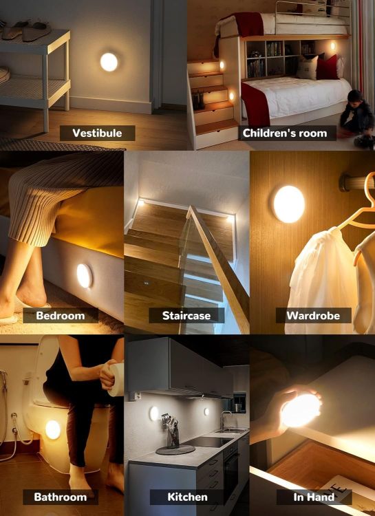 Picture of Homelist Motion Sensor Lights Indoor Rechargeable, 3 Pack Wireless Wall Night Light, LED Battery Operated Cupboard Puck Lighting for Stair, Bedroom, Bathroom, Kitchen Under Cabinet