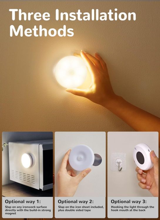 Picture of Homelist Motion Sensor Lights Indoor Rechargeable, 3 Pack Wireless Wall Night Light, LED Battery Operated Cupboard Puck Lighting for Stair, Bedroom, Bathroom, Kitchen Under Cabinet