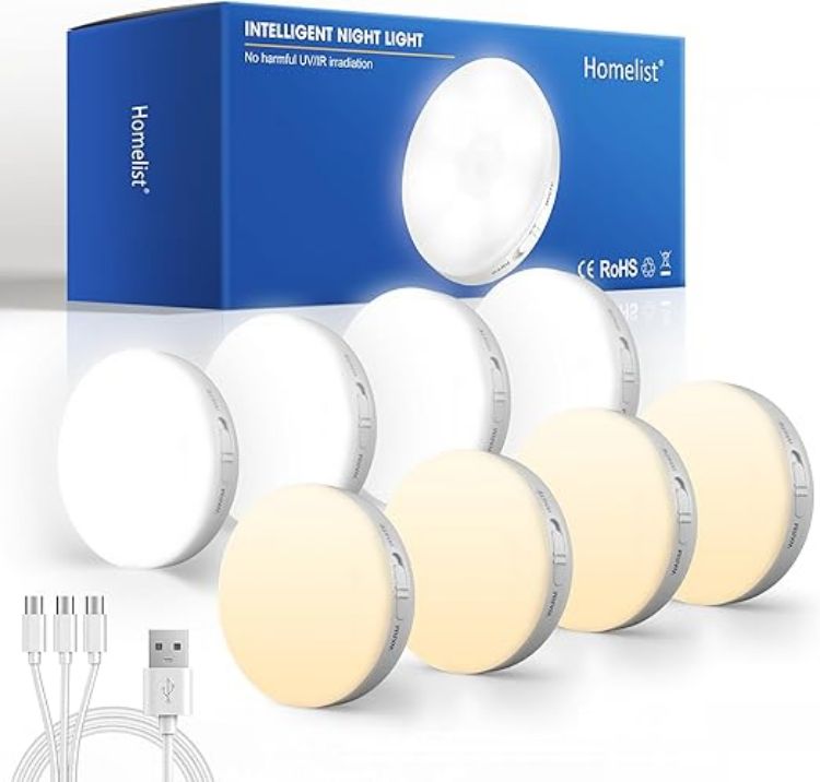Picture of Homelist Motion Sensor Lights Indoor Rechargeable, 3 Pack Wireless Wall Night Light, LED Battery Operated Cupboard Puck Lighting for Stair, Bedroom, Bathroom, Kitchen Under Cabinet