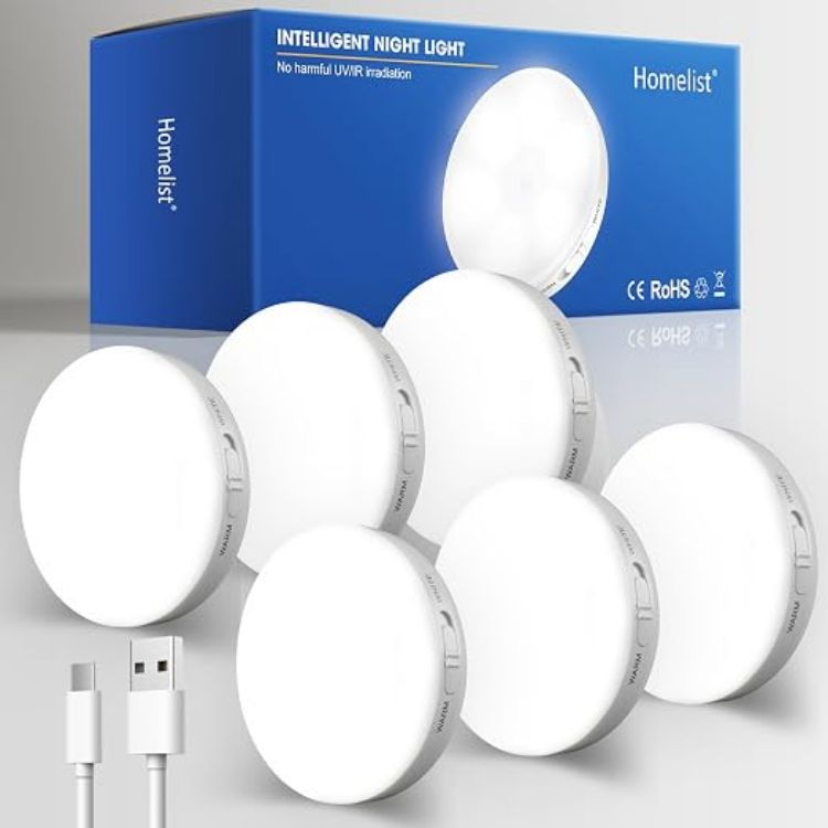 Picture of Homelist Motion Sensor Lights Indoor Rechargeable, 3 Pack Wireless Wall Night Light, LED Battery Operated Cupboard Puck Lighting for Stair, Bedroom, Bathroom, Kitchen Under Cabinet