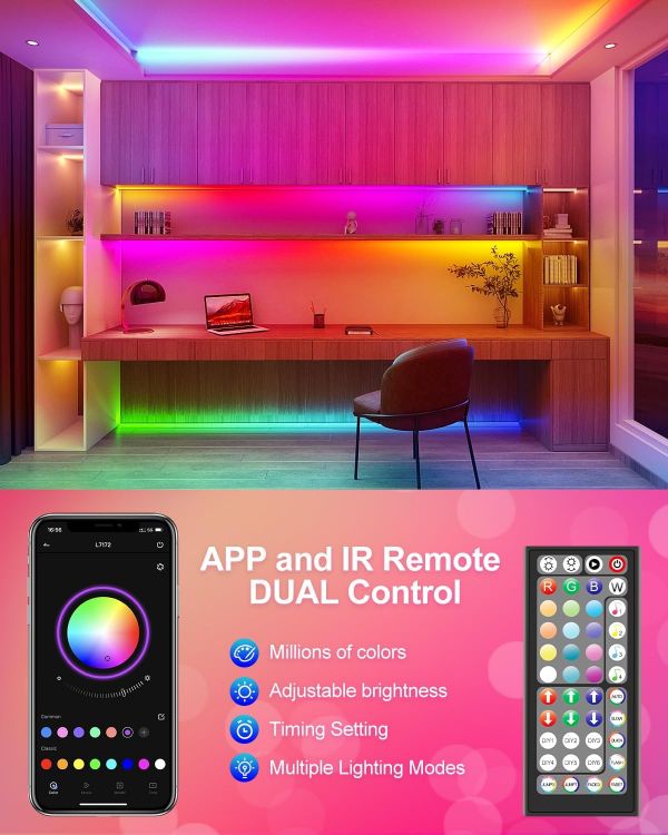 Picture of 30M LED Strip Lights, Ultra Long Bluetooth RGB Light Strips with Remote & App Control, Colour Changing Tape Lights, Music Sync Dimmable Lighting for Bedroom, Living Room, Gaming Room & Christmas Decor [Energy Class A]