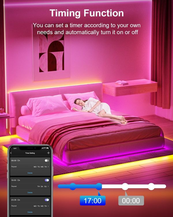 Picture of 30M LED Strip Lights, Ultra Long Bluetooth RGB Light Strips with Remote & App Control, Colour Changing Tape Lights, Music Sync Dimmable Lighting for Bedroom, Living Room, Gaming Room & Christmas Decor [Energy Class A]