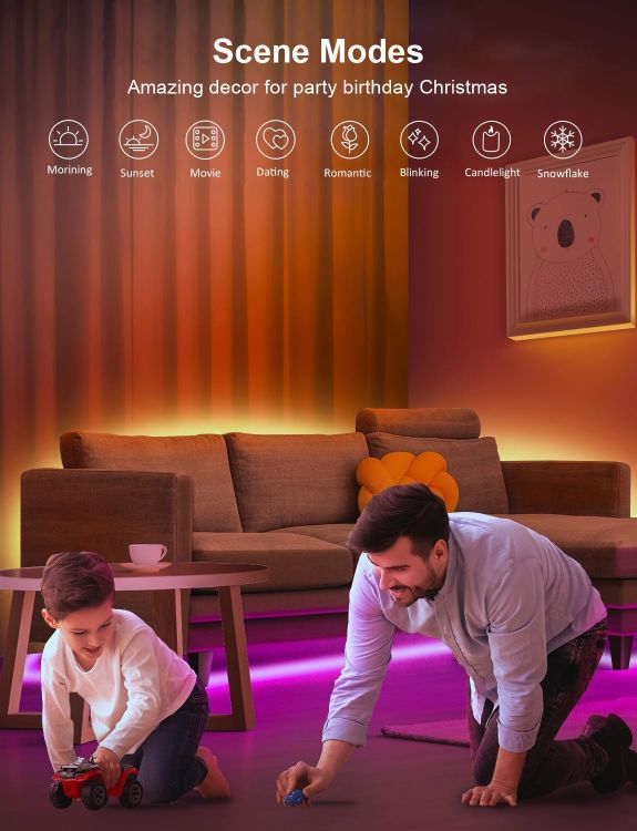 Picture of 30M LED Strip Lights, Ultra Long Bluetooth RGB Light Strips with Remote & App Control, Colour Changing Tape Lights, Music Sync Dimmable Lighting for Bedroom, Living Room, Gaming Room & Christmas Decor [Energy Class A]