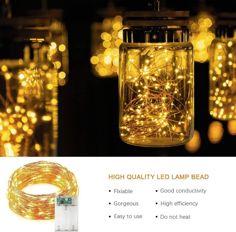 Picture of Jsdoin Fairy Lights, 50 LED Battery Operated String Lights Copper Wire Light for Indoor Outdoor Lighting, Bedroom, Wedding Decor, Party, Christmas, Tree Decoration(5M/16ft,WarmWhite)