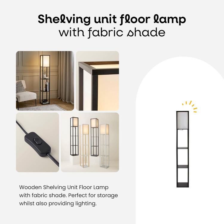 Picture of MiniSun | Black Wooden Floor Lamp with Shelves | Floor Lamps & Torchieres, Home Décor & Improvement Essential | Includes 10W GLS Bulb [3000K Warm White] [Energy Class E]