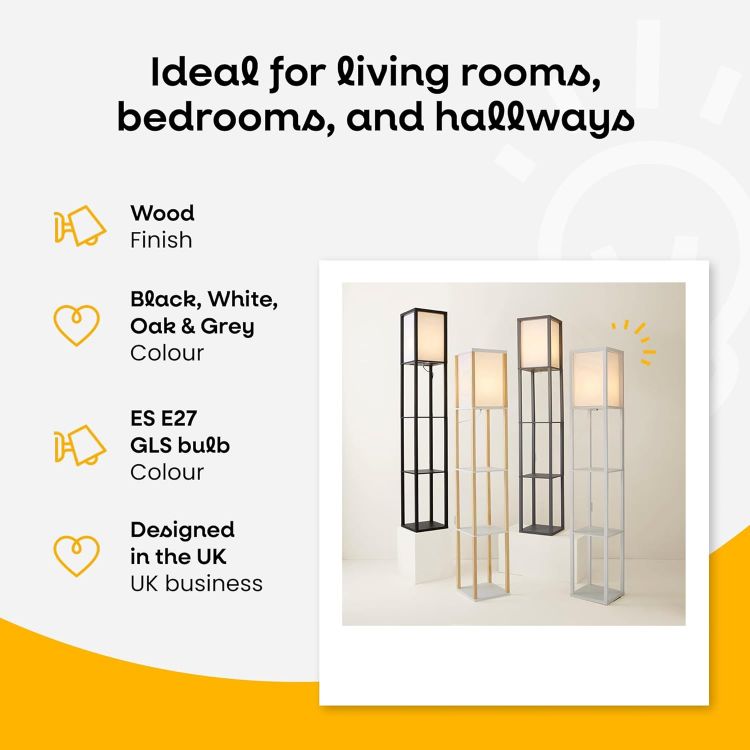 Picture of MiniSun | Black Wooden Floor Lamp with Shelves | Floor Lamps & Torchieres, Home Décor & Improvement Essential | Includes 10W GLS Bulb [3000K Warm White] [Energy Class E]