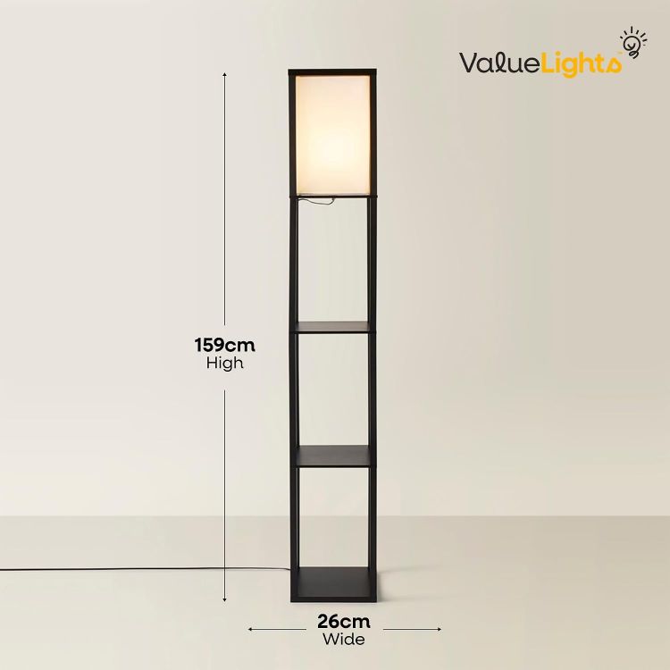 Picture of MiniSun | Black Wooden Floor Lamp with Shelves | Floor Lamps & Torchieres, Home Décor & Improvement Essential | Includes 10W GLS Bulb [3000K Warm White] [Energy Class E]