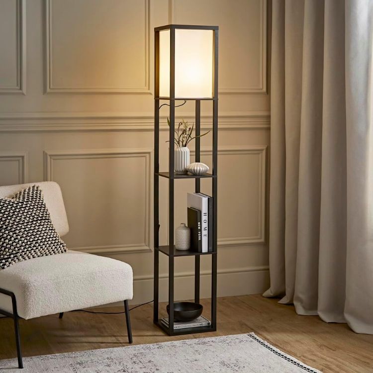 Picture of MiniSun | Black Wooden Floor Lamp with Shelves | Floor Lamps & Torchieres, Home Décor & Improvement Essential | Includes 10W GLS Bulb [3000K Warm White] [Energy Class E]