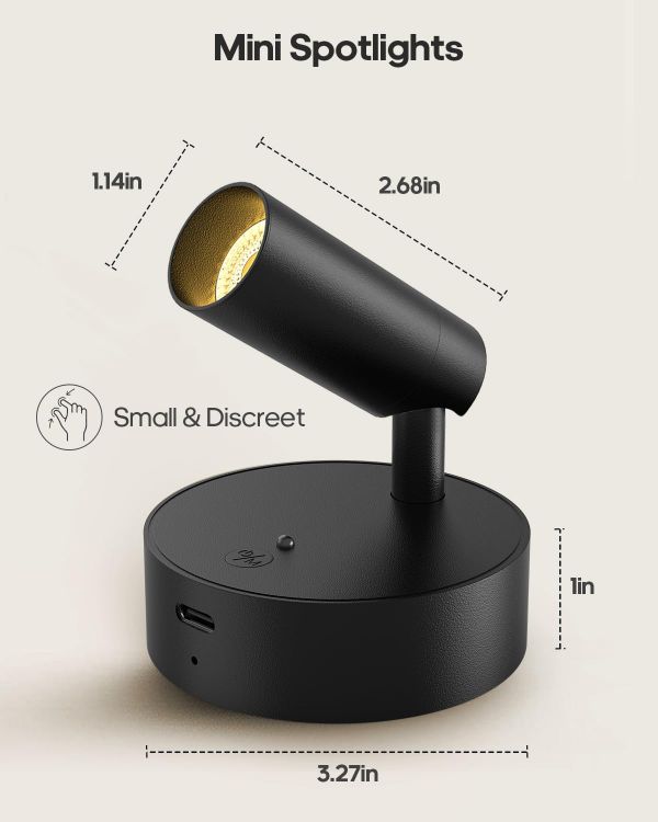 Picture of Battery Operated Spot Light Indoor with Remote, Up to 30 Days, 3 CCT | 360° Rotable, Dimmable Rechargeable Picture Light for Wall, Tree Spotlight Indoor, Uplighting Stick on Wall for Plant Artwork