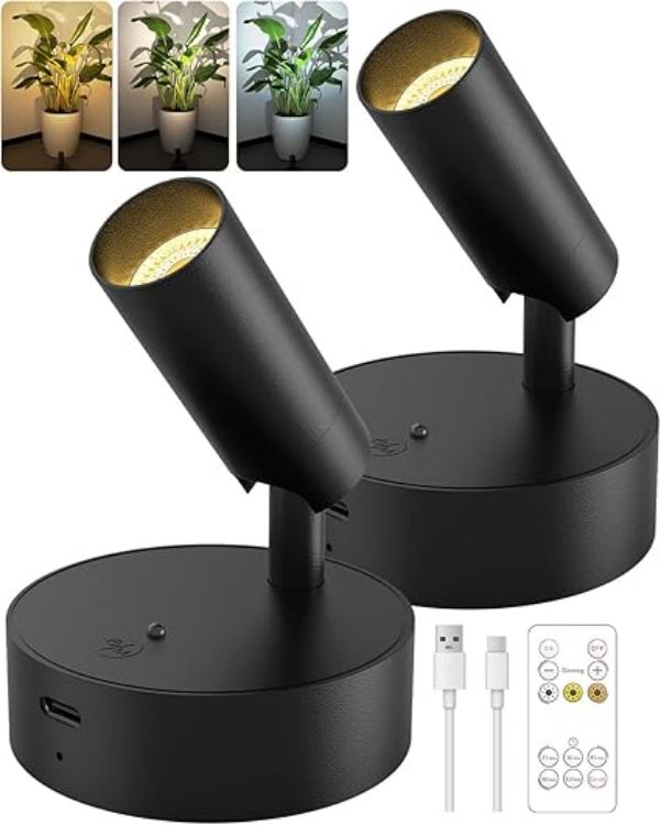 Picture of Battery Operated Spot Light Indoor with Remote, Up to 30 Days, 3 CCT | 360° Rotable, Dimmable Rechargeable Picture Light for Wall, Tree Spotlight Indoor, Uplighting Stick on Wall for Plant Artwork