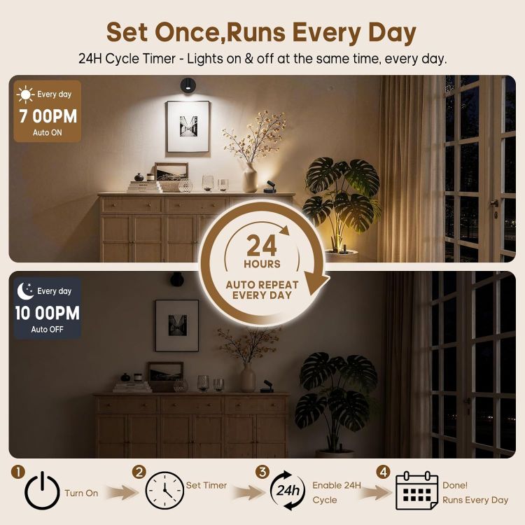Picture of Rechargeable Wall Spotlight Indoor,24H Cycle Timer | 150LM | 10CM | 5500mAh | Dimmable Picture Lights for Wall,3CCT Painting Art Light with Remote,Uplighting Stick on Wall for Plant Artwork Display Tree [Energy Class F]
