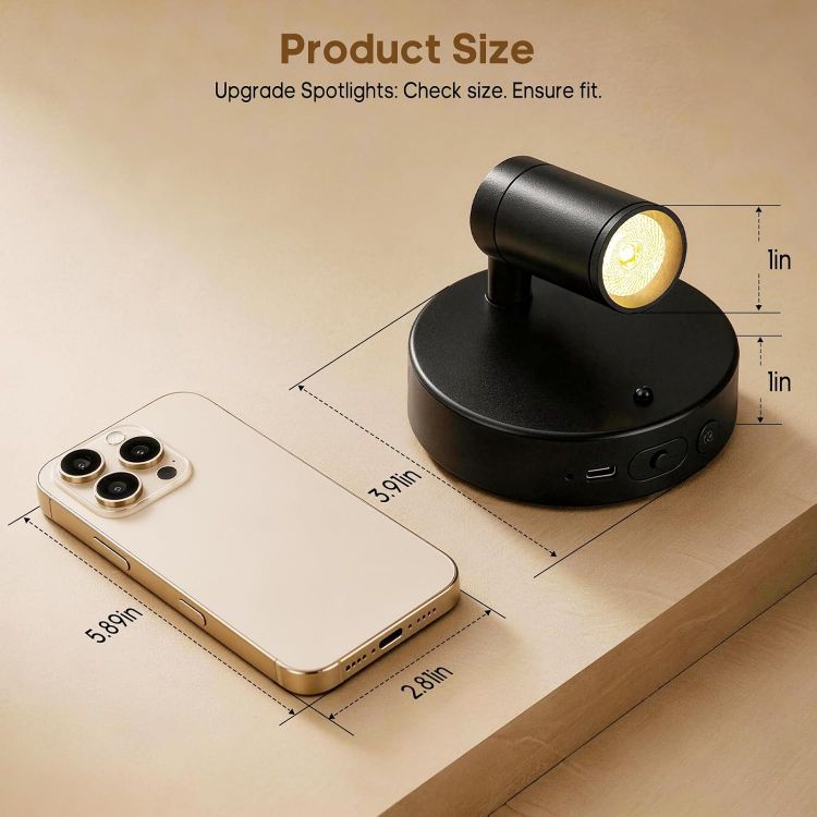 Picture of Rechargeable Wall Spotlight Indoor,24H Cycle Timer | 150LM | 10CM | 5500mAh | Dimmable Picture Lights for Wall,3CCT Painting Art Light with Remote,Uplighting Stick on Wall for Plant Artwork Display Tree [Energy Class F]