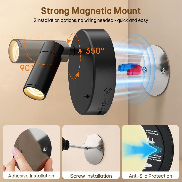 Picture of Rechargeable Wall Spotlight Indoor,24H Cycle Timer | 150LM | 10CM | 5500mAh | Dimmable Picture Lights for Wall,3CCT Painting Art Light with Remote,Uplighting Stick on Wall for Plant Artwork Display Tree [Energy Class F]