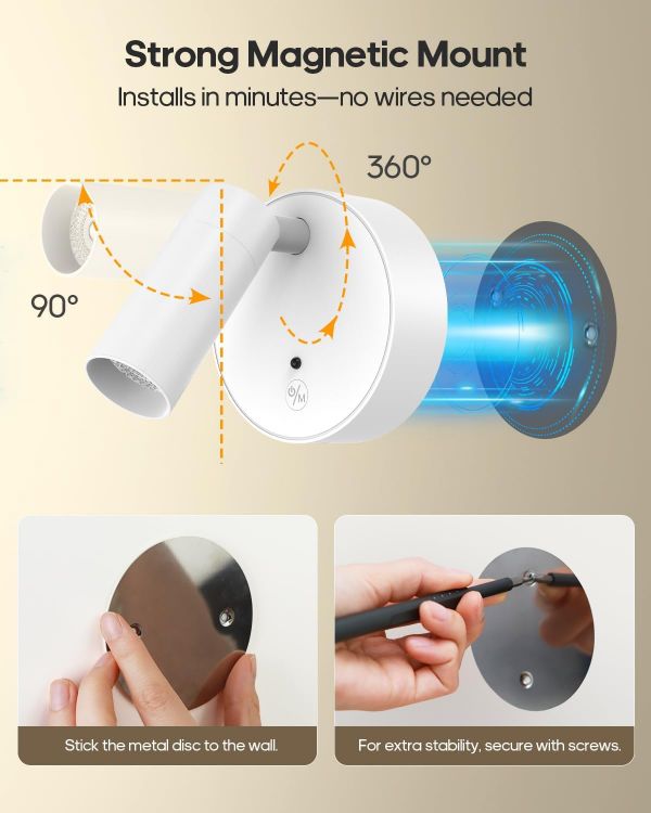 Picture of Battery Operated Spot Light Indoor with Remote, Up to 30 Days, 3 CCT | 360° Rotable, Dimmable Rechargeable Picture Light for Wall, Tree Spotlight Indoor, Uplighting Stick on Wall for Plant Artwork 