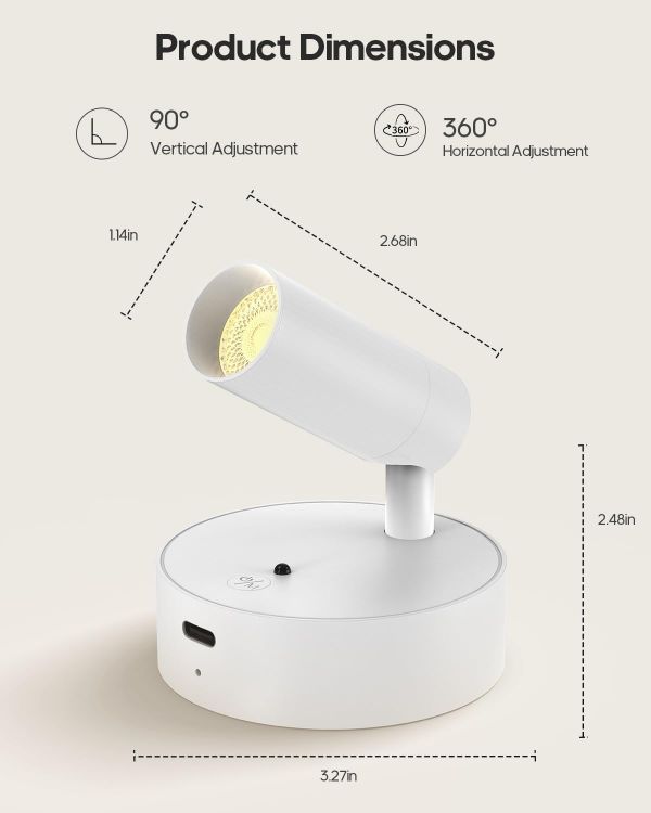 Picture of Battery Operated Spot Light Indoor with Remote, Up to 30 Days, 3 CCT | 360° Rotable, Dimmable Rechargeable Picture Light for Wall, Tree Spotlight Indoor, Uplighting Stick on Wall for Plant Artwork 