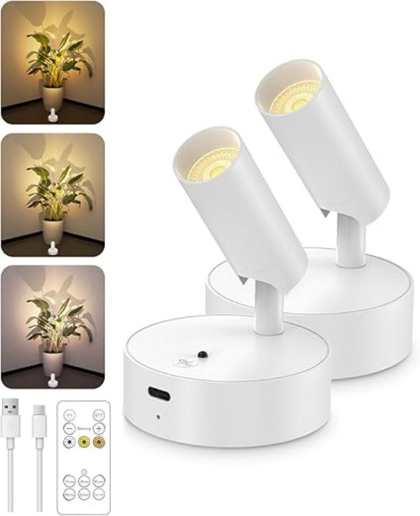 Picture of Battery Operated Spot Light Indoor with Remote, Up to 30 Days, 3 CCT | 360° Rotable, Dimmable Rechargeable Picture Light for Wall, Tree Spotlight Indoor, Uplighting Stick on Wall for Plant Artwork 