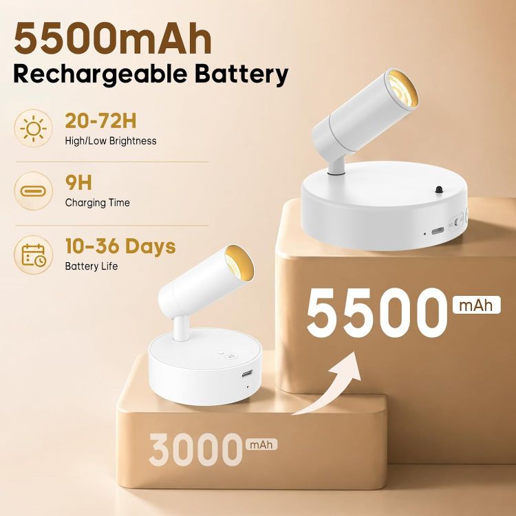 Picture of Rechargeable Wall Spotlight Indoor,24H Cycle Timer | 150LM | 10CM | 5500mAh | Dimmable Picture Lights for Wall,3CCT Painting Art Light with Remote,Uplighting Stick on Wall for Plant Artwork Display Tree