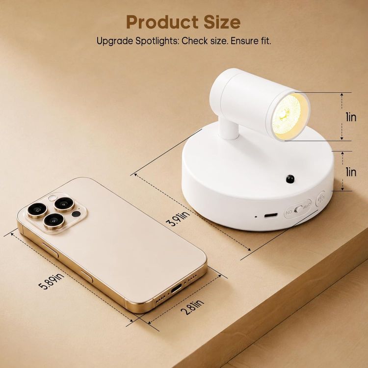 Picture of Rechargeable Wall Spotlight Indoor,24H Cycle Timer | 150LM | 10CM | 5500mAh | Dimmable Picture Lights for Wall,3CCT Painting Art Light with Remote,Uplighting Stick on Wall for Plant Artwork Display Tree