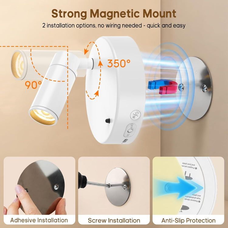 Picture of Rechargeable Wall Spotlight Indoor,24H Cycle Timer | 150LM | 10CM | 5500mAh | Dimmable Picture Lights for Wall,3CCT Painting Art Light with Remote,Uplighting Stick on Wall for Plant Artwork Display Tree